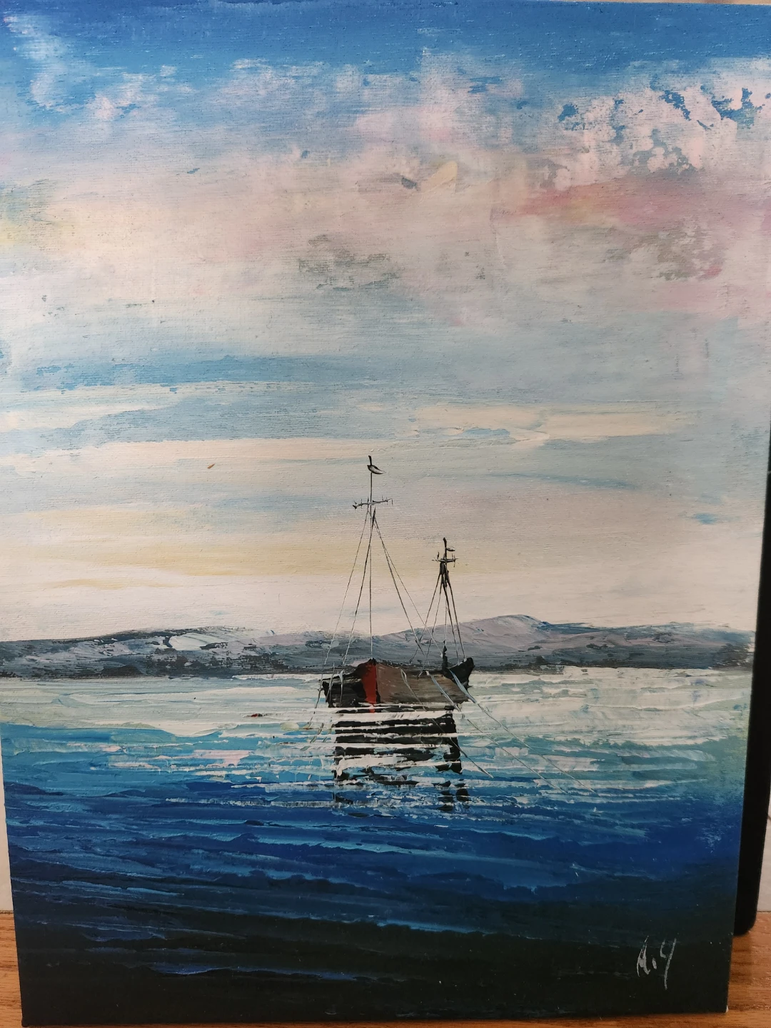 Original Painting of a Boat at Sea