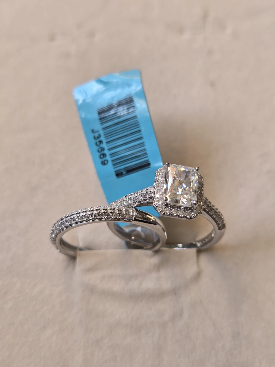 Sterling Silver Moissanite Engagement Ring Set Size 10 - photo 4