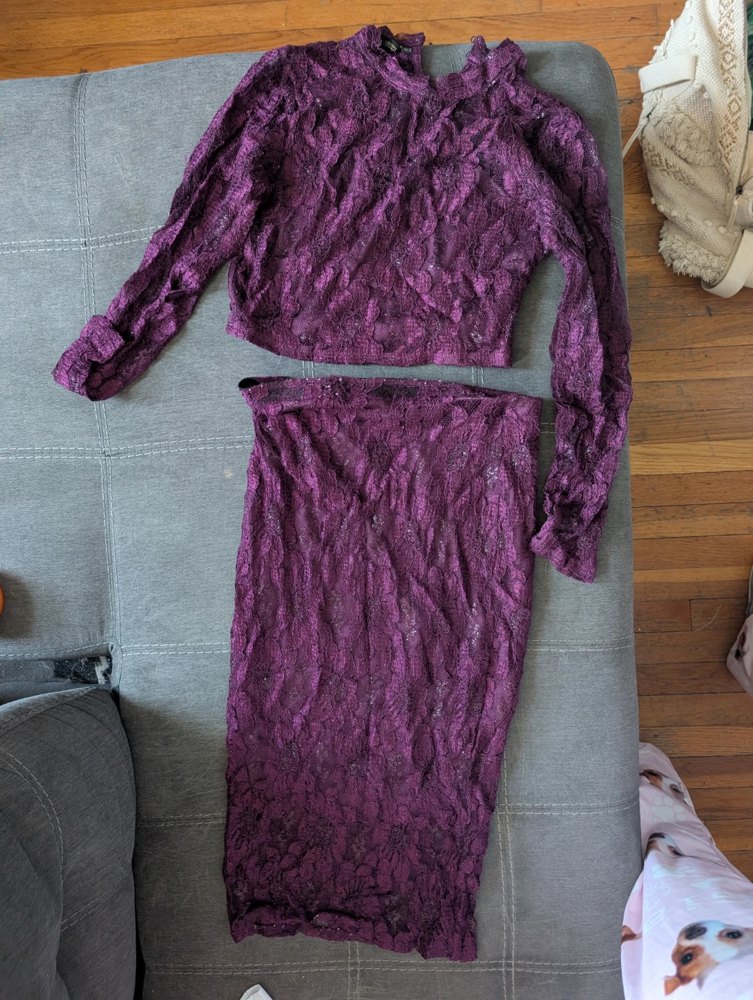 Kardashian Collection Purple Lace Crop Top & Pencil Skirt Set