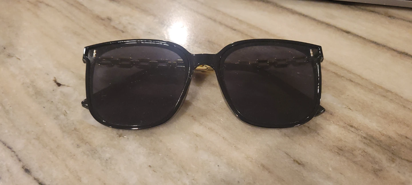 Black Oversized Sunglasses with Gold Chain Detail