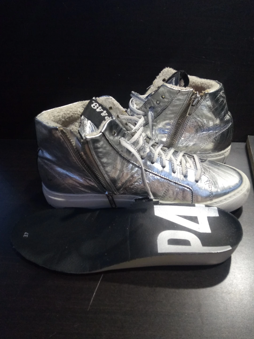 P448 Silver High-Top Sneakers with Fur Lining - photo 3