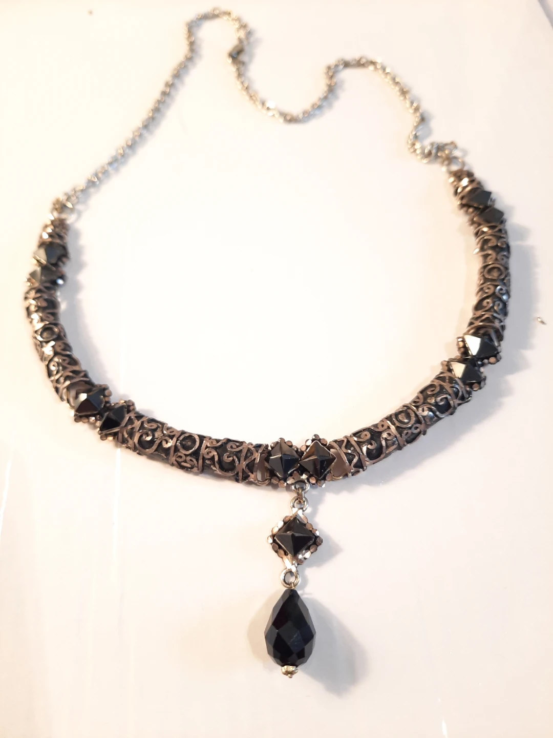 Silver-plate Necklace with Black Pendants - photo 2