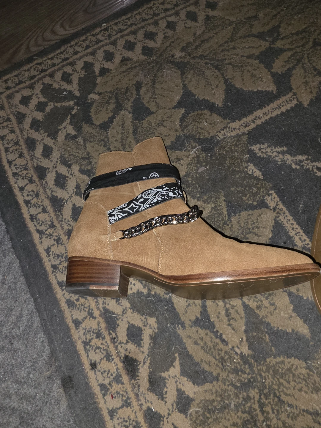 AMIRI Suede Chelsea Boots with Bandana and Chain Detail - photo 3