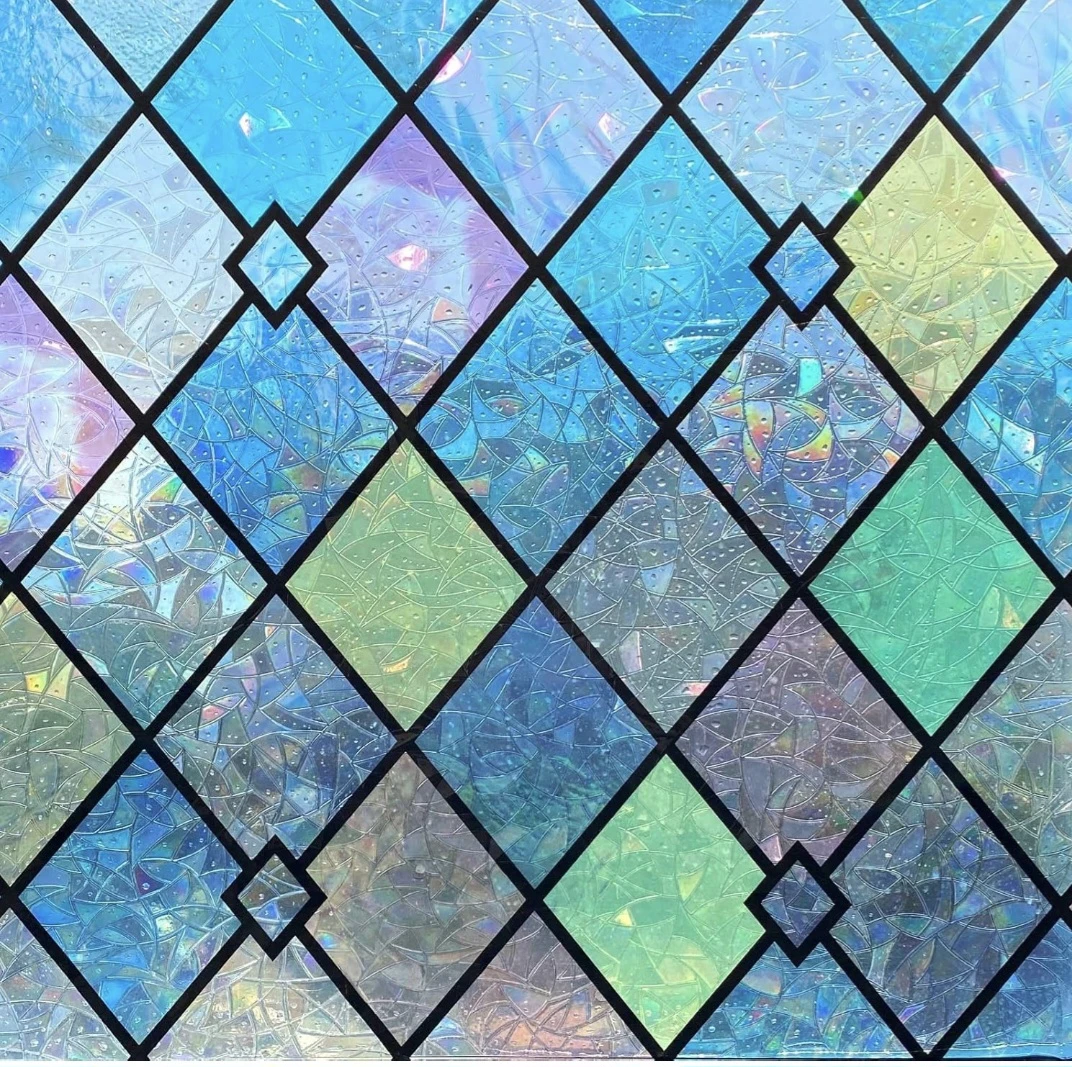 Rainbow Glass Design Window Cling Privacy Film 35.4"x157.4"