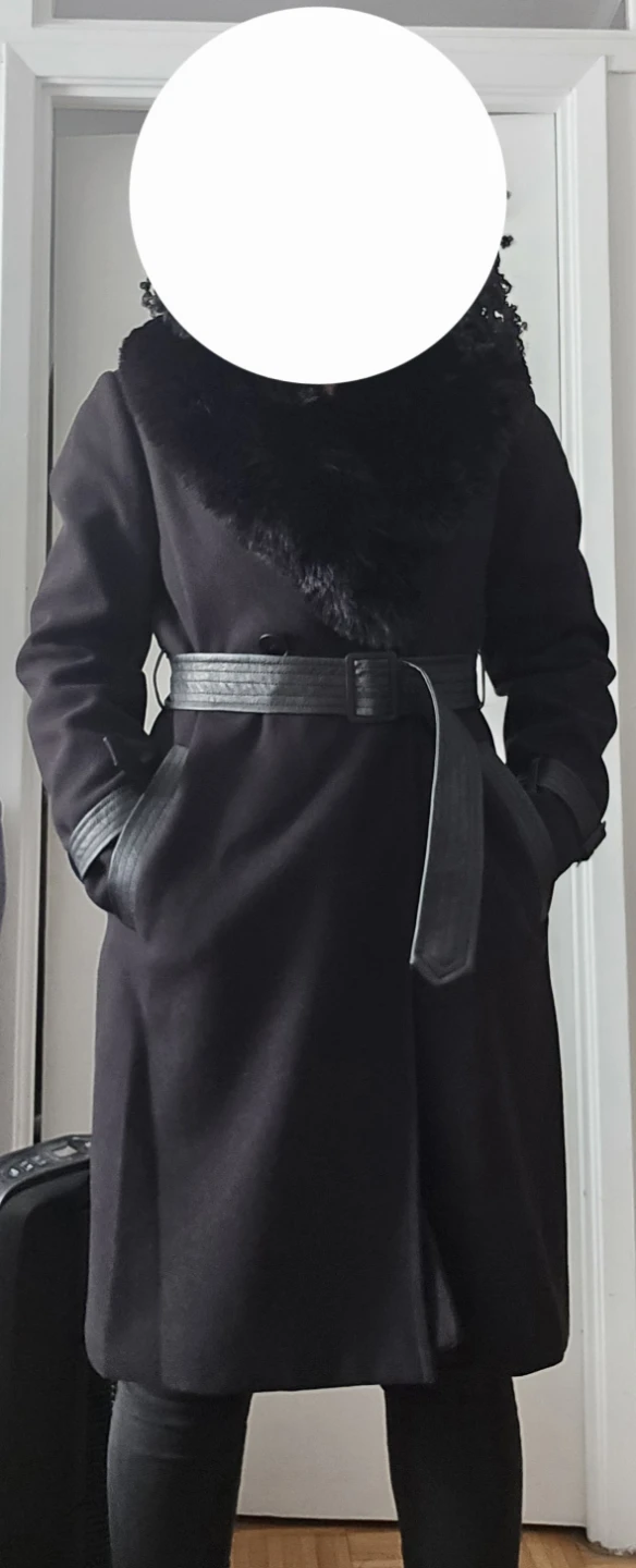 SUZI SHIER Black Trench Coat with Faux Fur Collar - photo 2