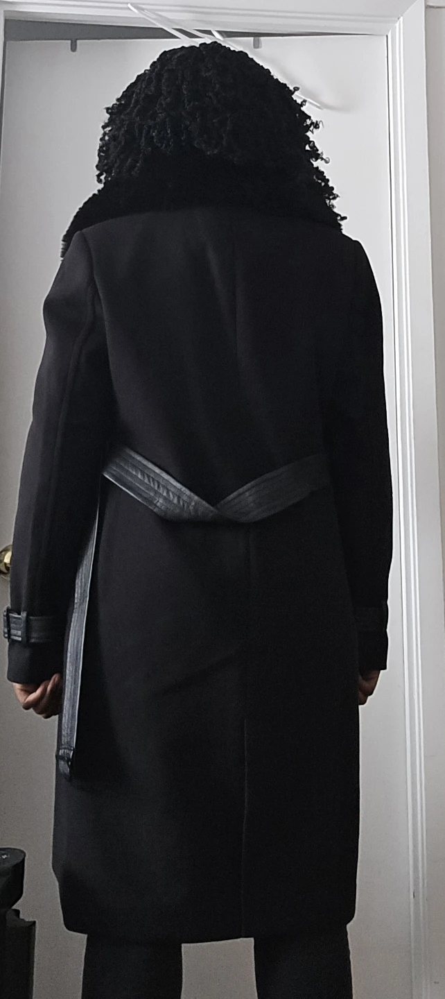 SUZI SHIER Black Trench Coat with Faux Fur Collar - photo 4
