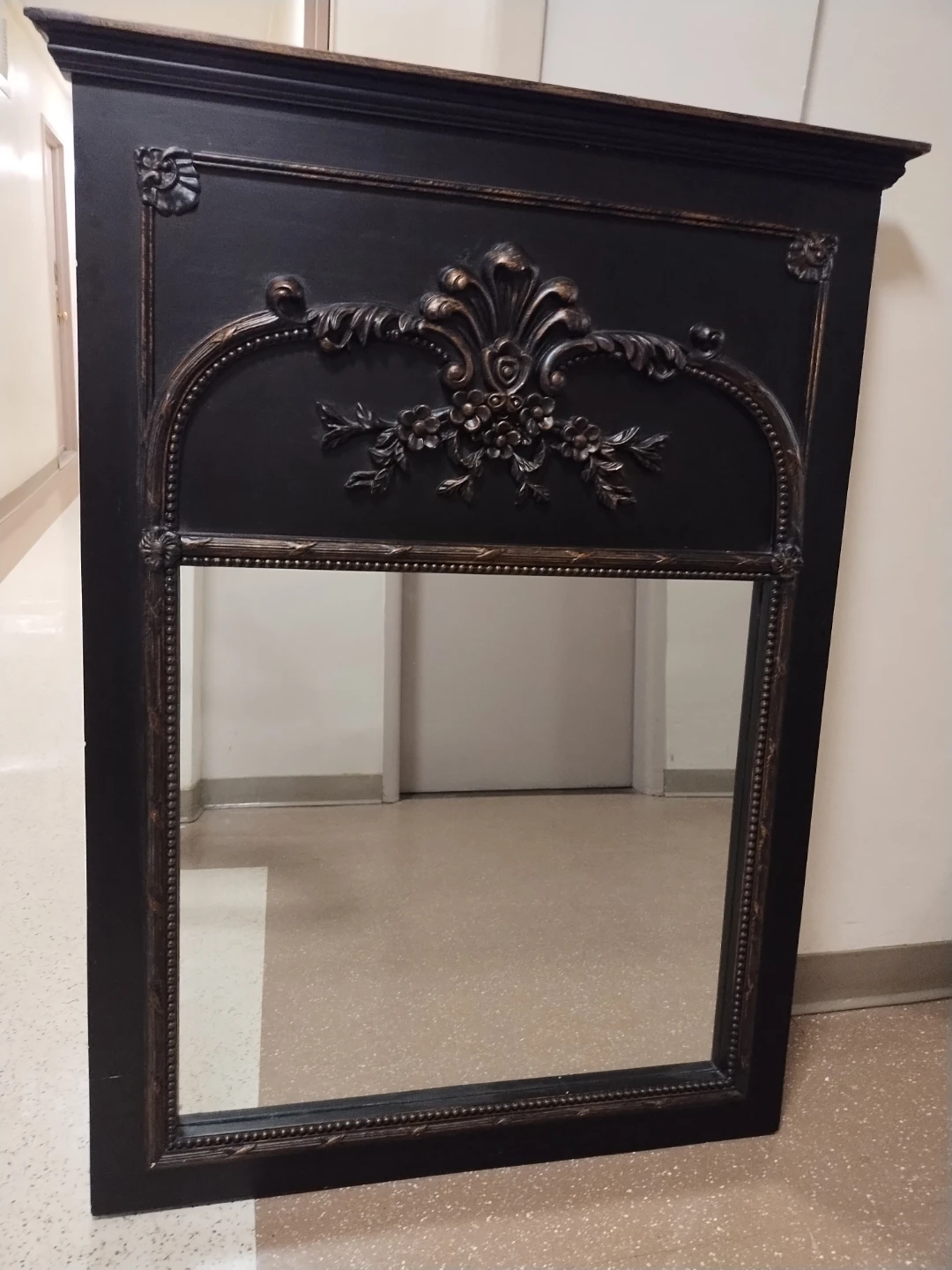 Ornate Black Arch Top Wall Mirror
