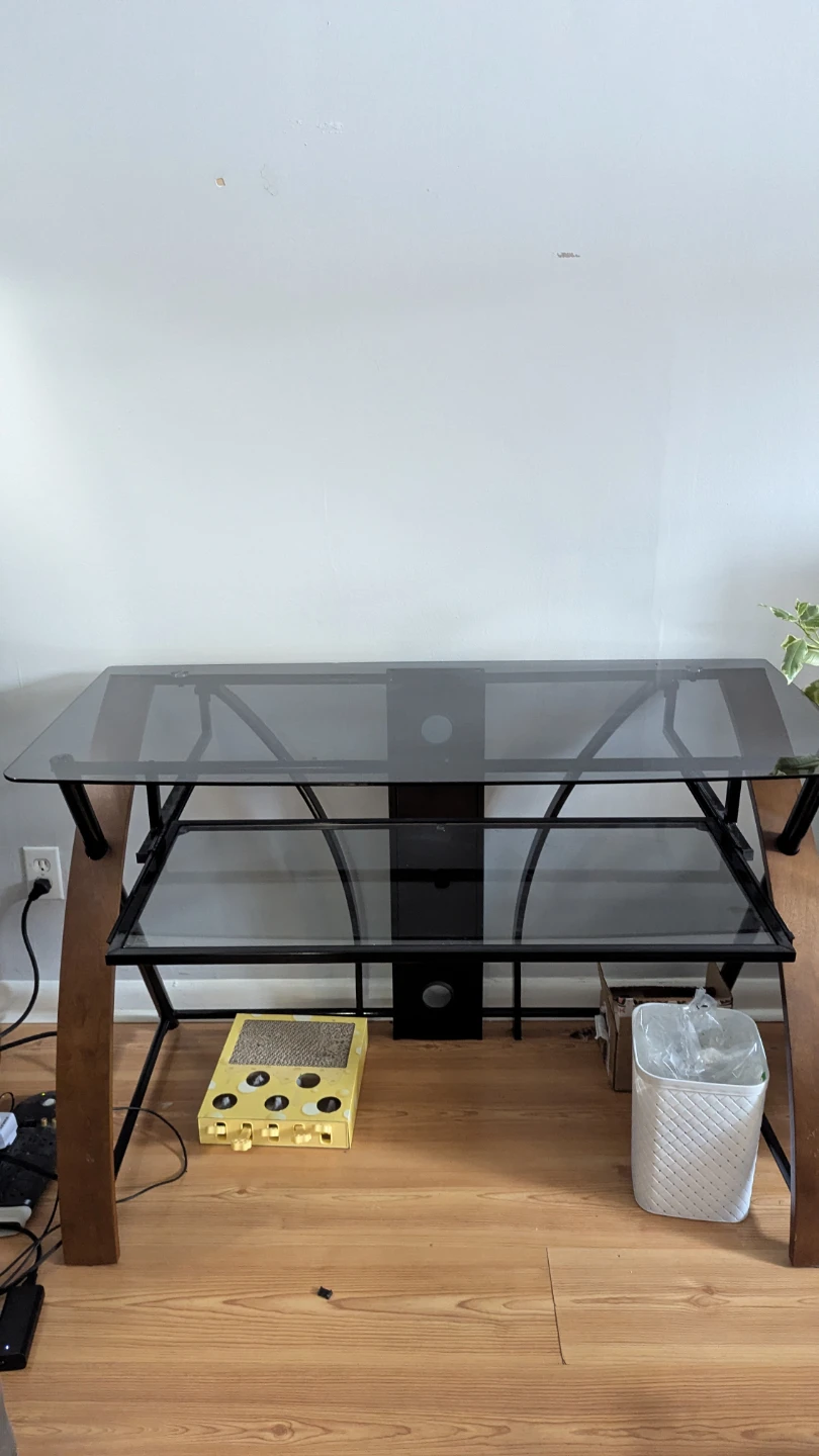 Shatterproof Glass Top Computer Desk with Keyboard Tray