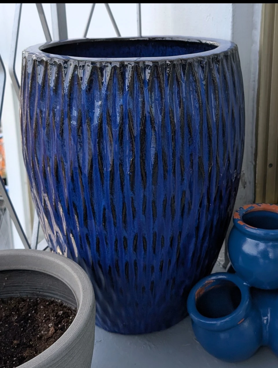 21" Blue Glazed Ceramic Planter w/Soil