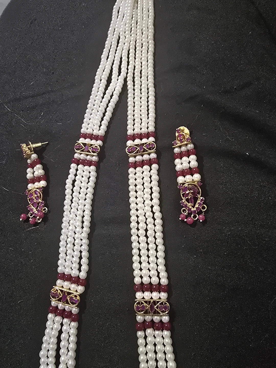 Pearl  and ruby  long Necklace  Set - photo 2
