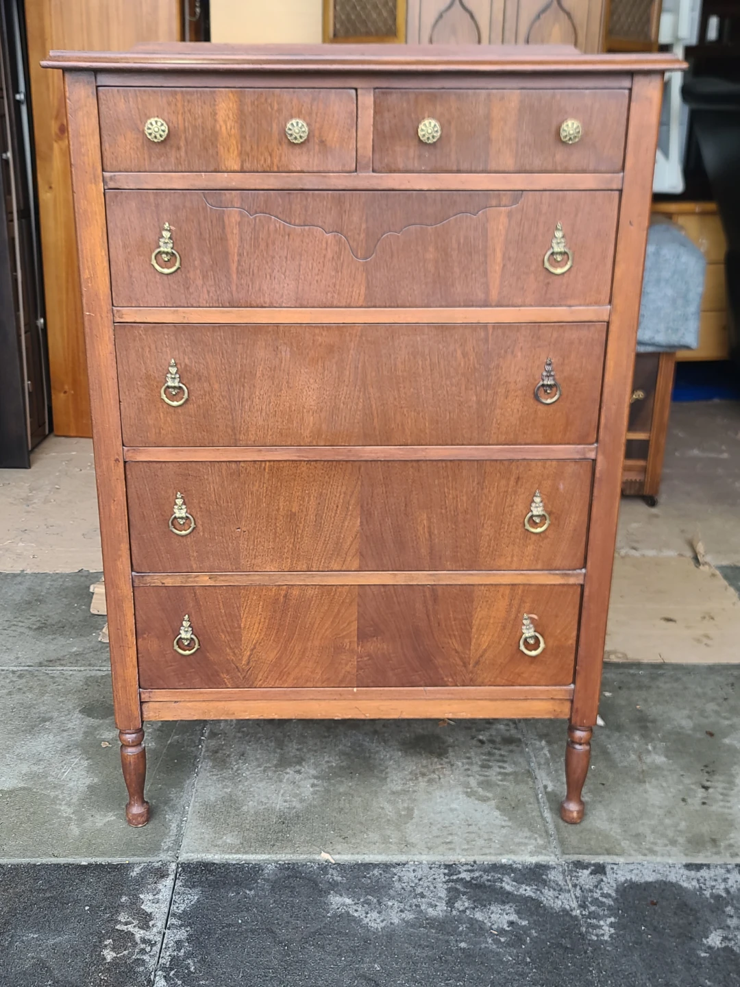 Vintage Wood Dresser with 6 Drawers