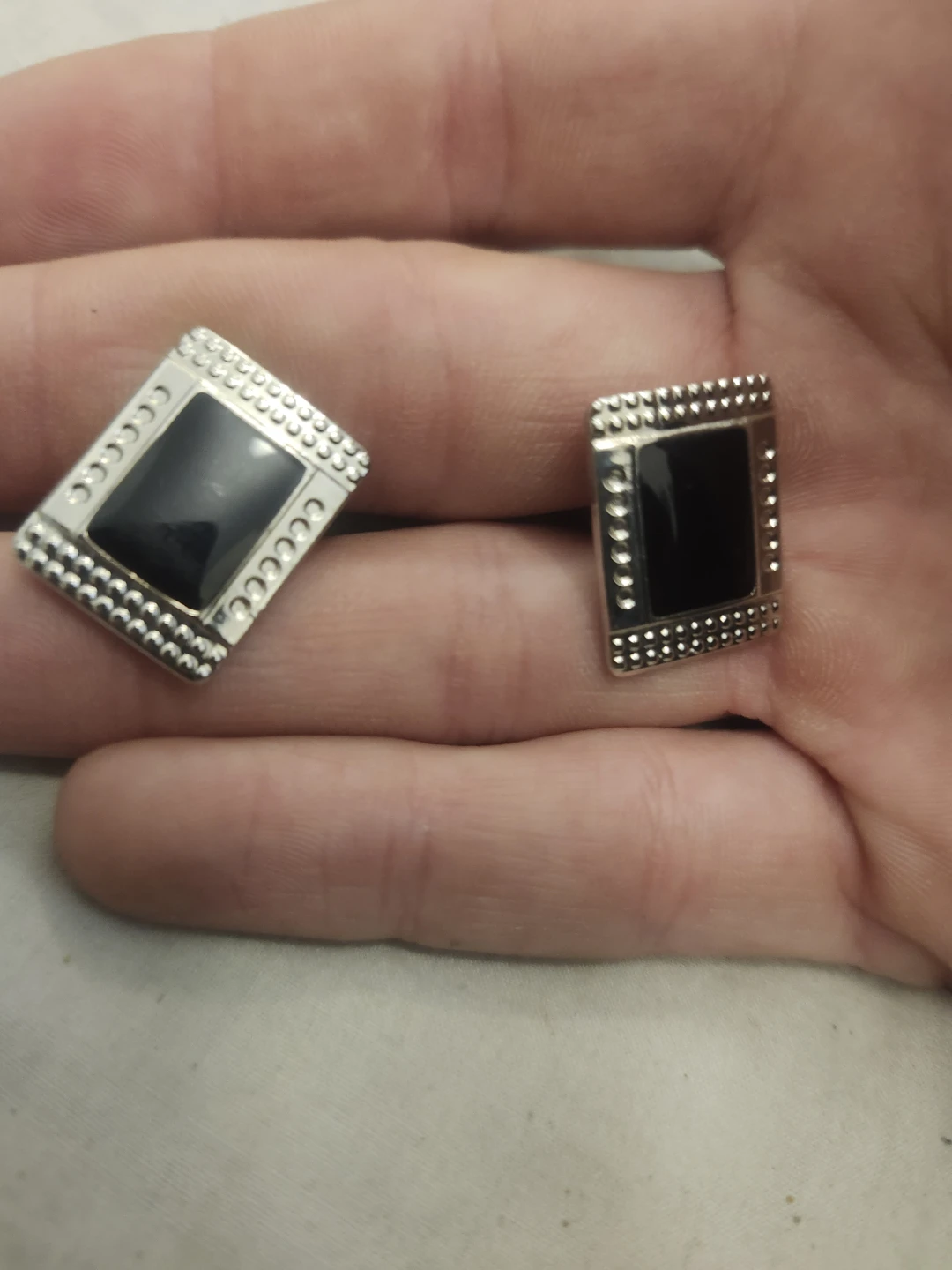 Silver Tone Cufflinks with Black Inlay - photo 2