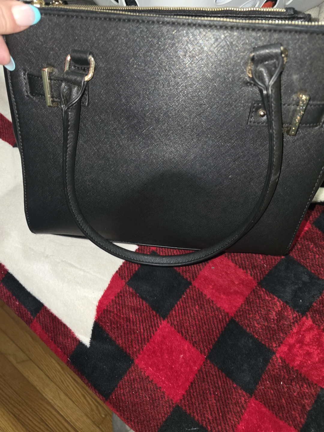 Black Faux Leather Satchel Handbag