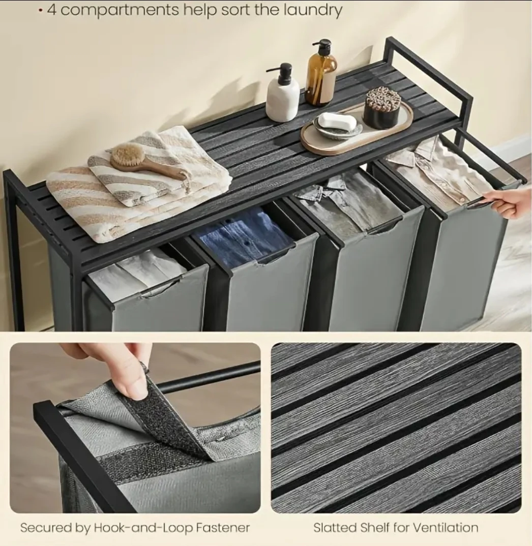 Brand new in box - 4-Compartment Laundry Sorter with Shelf - photo 3