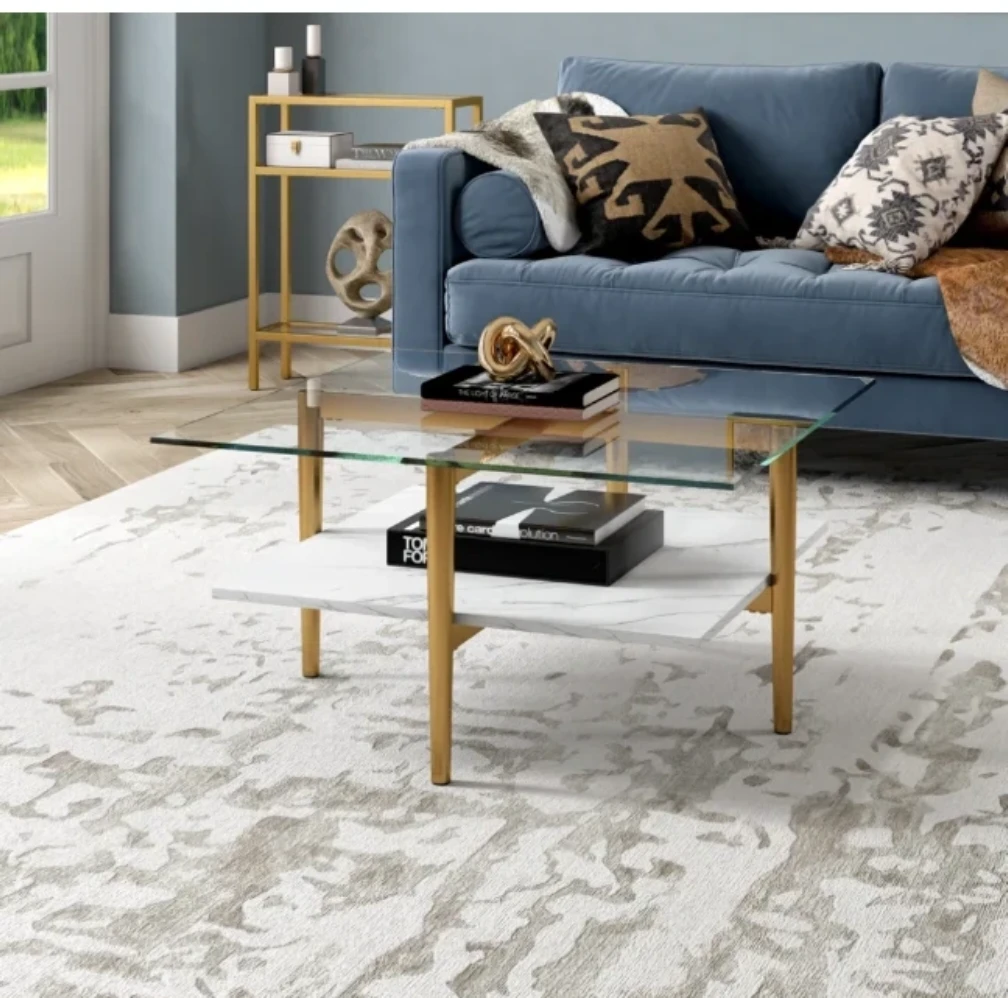 Coffee Table - Brass Finish with Faux Marble Shelf - photo 5
