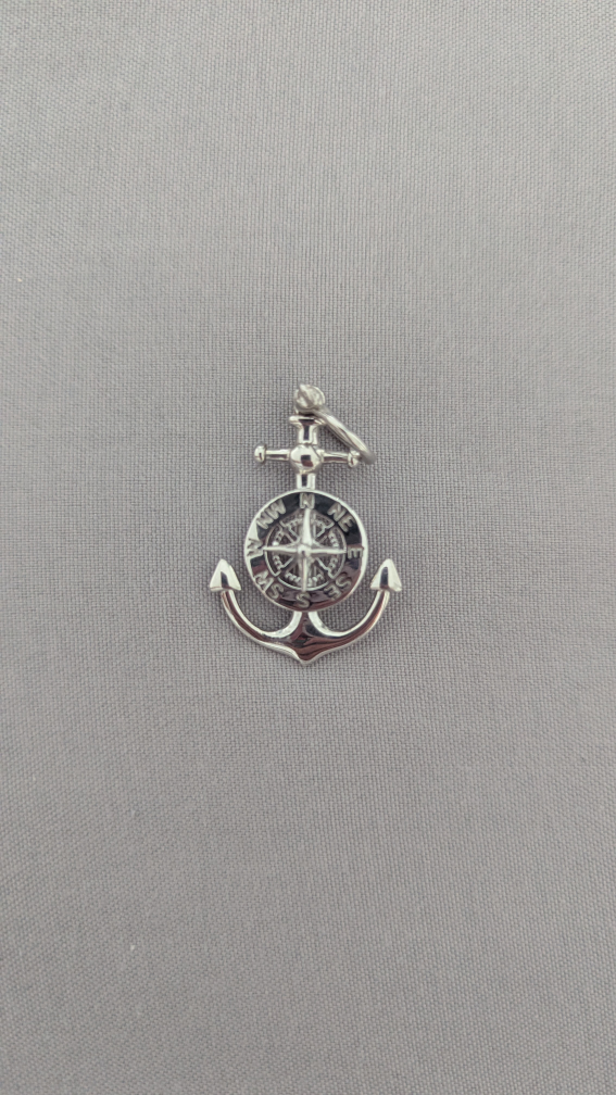 925 Sterling Silver Anchor Compass Pendant Necklace