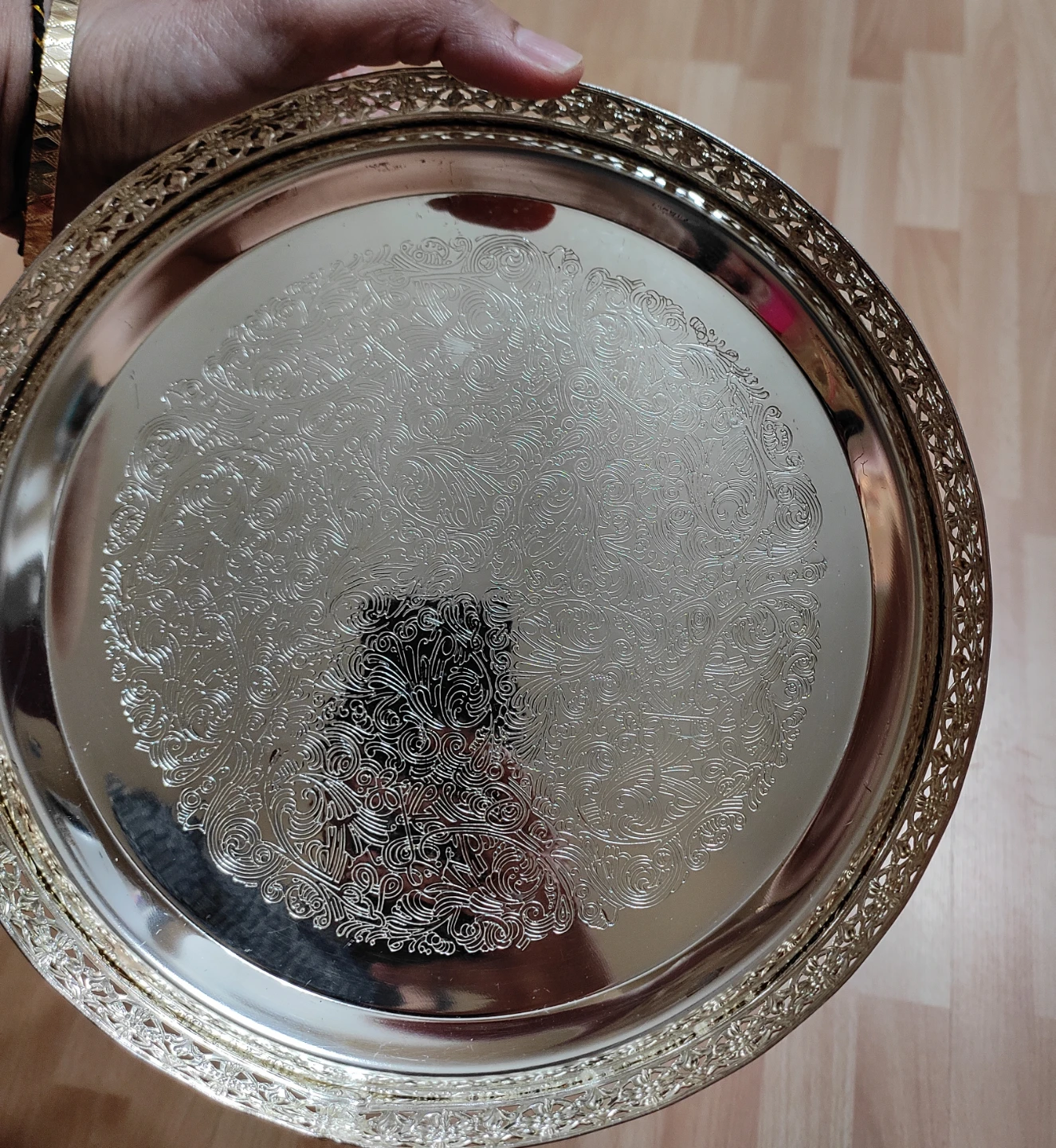 Decorative Silver-Tone Serving Tray - photo 2
