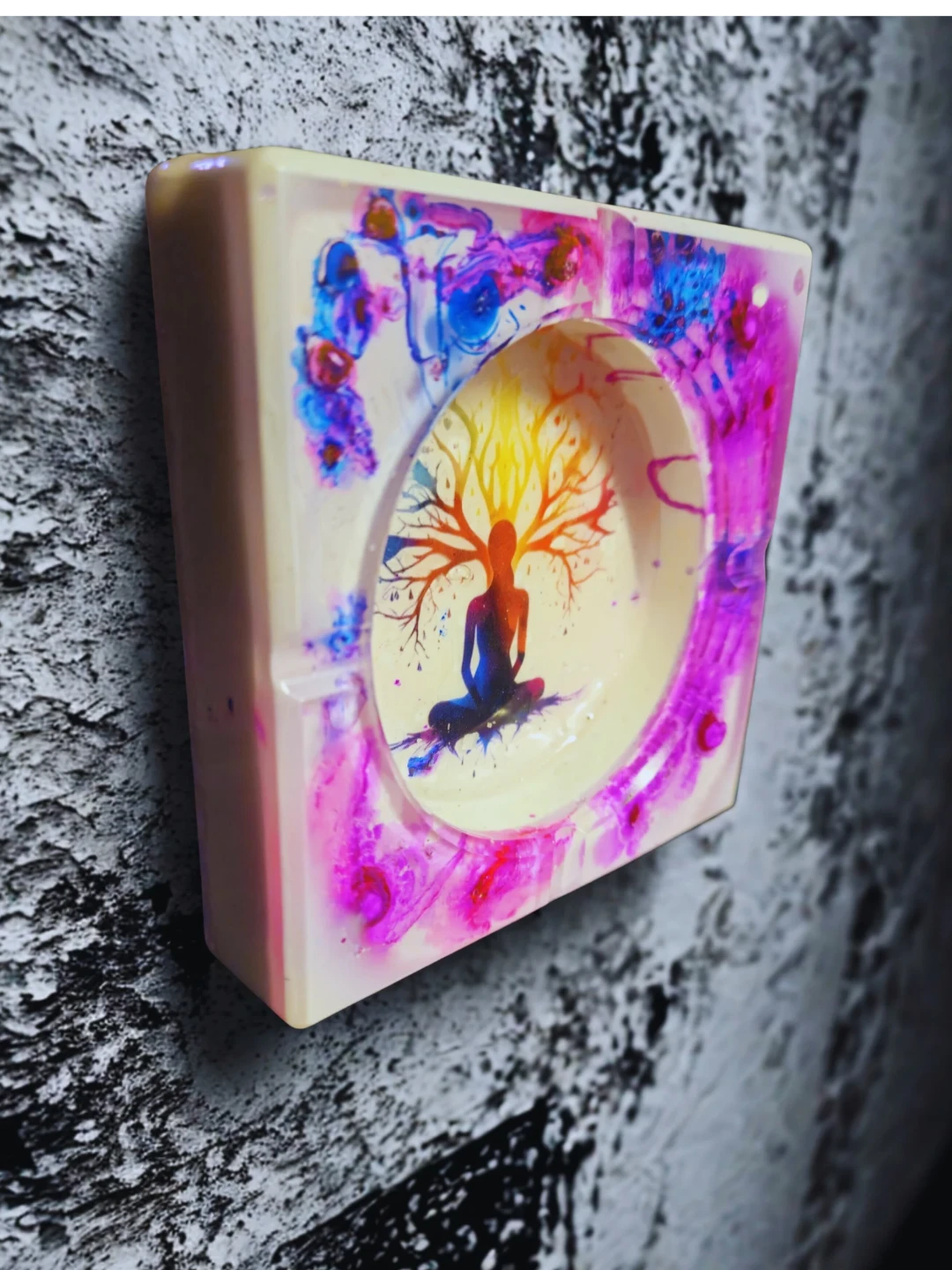 Cendrier décoratif en résine avec motif arbre de vie/Handmade
