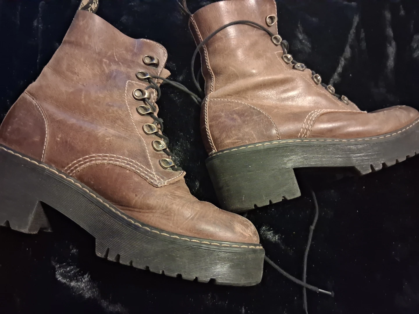 Brown Leather Platform Combat Boots