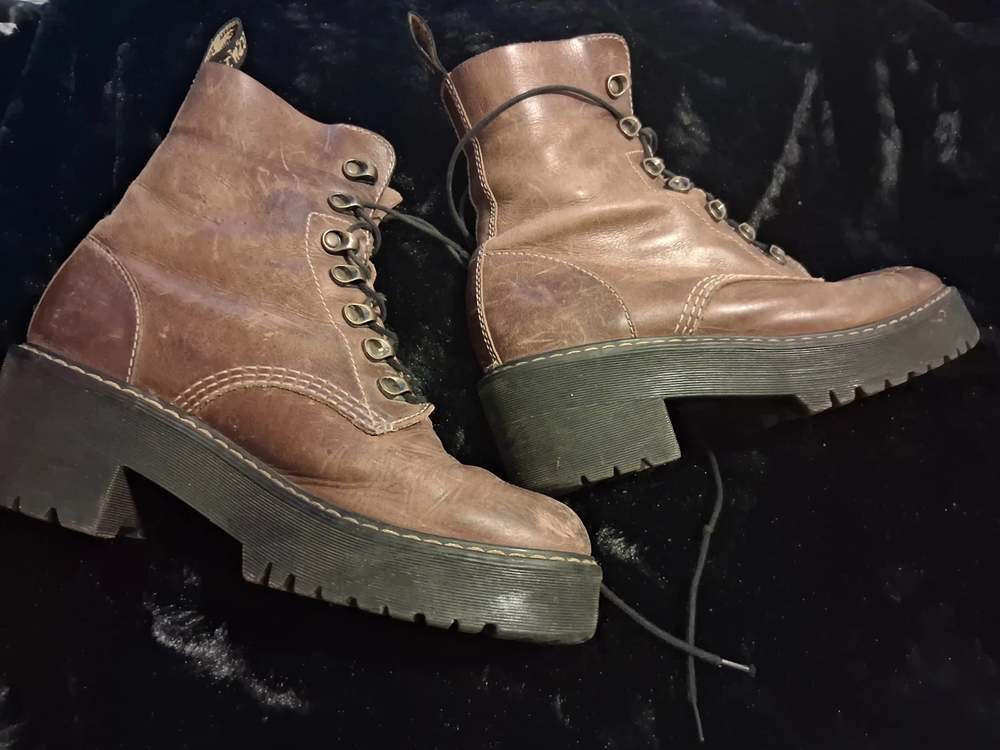 Brown Leather Platform Combat Boots - photo 2