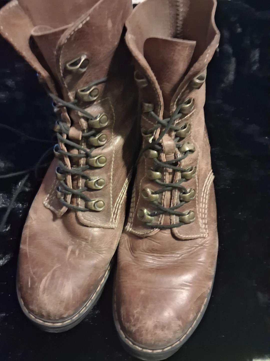 Brown Leather Platform Combat Boots - photo 4
