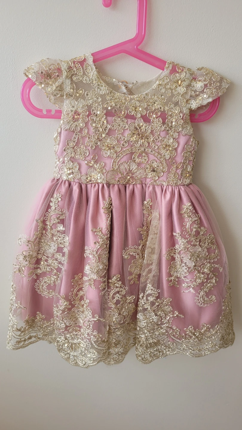 NINJXD Pink Gold Lace Baby Girl Dress with Bow
