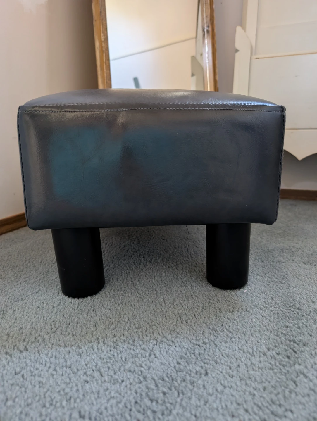 Grey Faux Leather Footstool Ottoman - photo 2