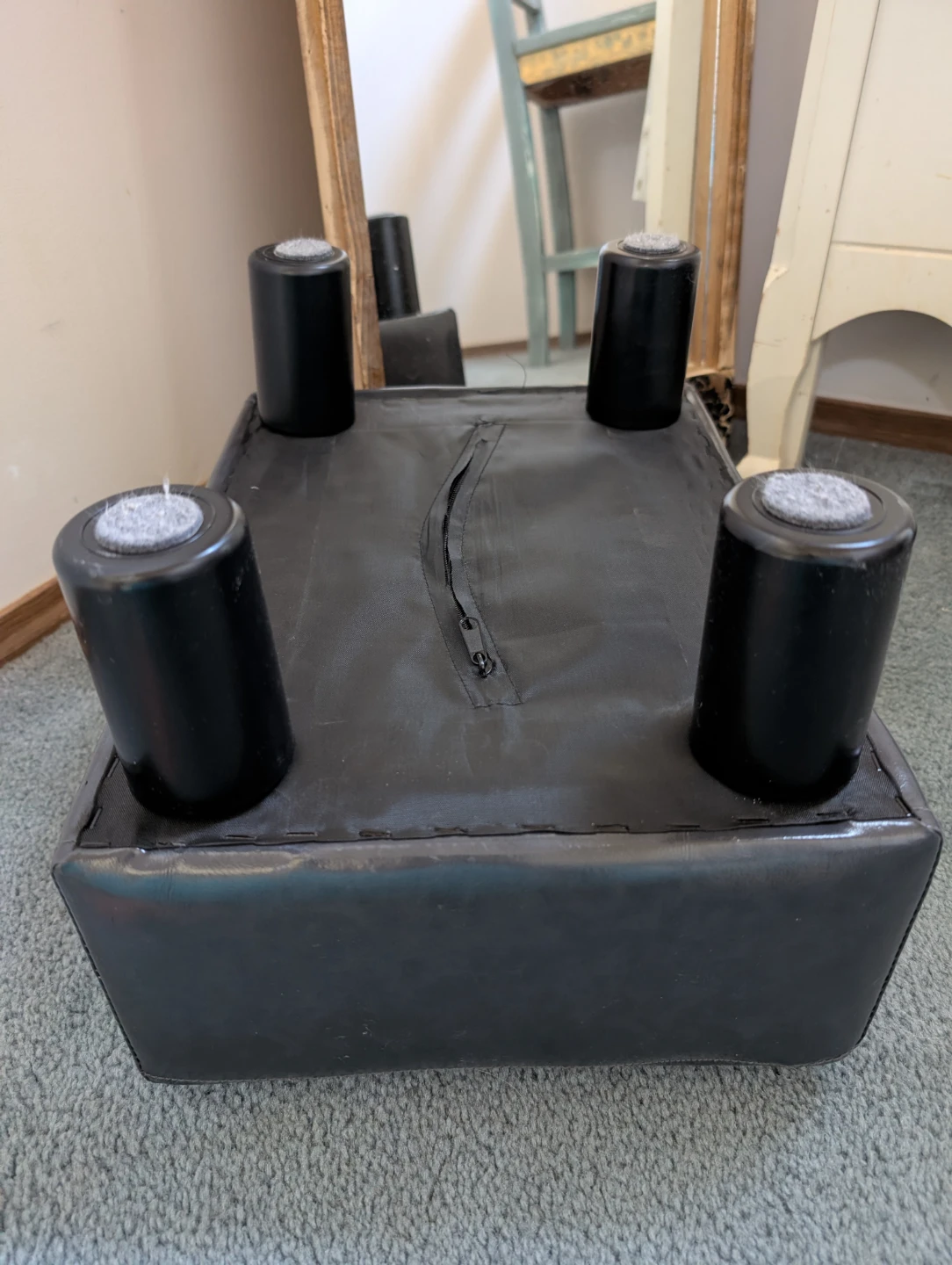 Grey Faux Leather Footstool Ottoman - photo 4