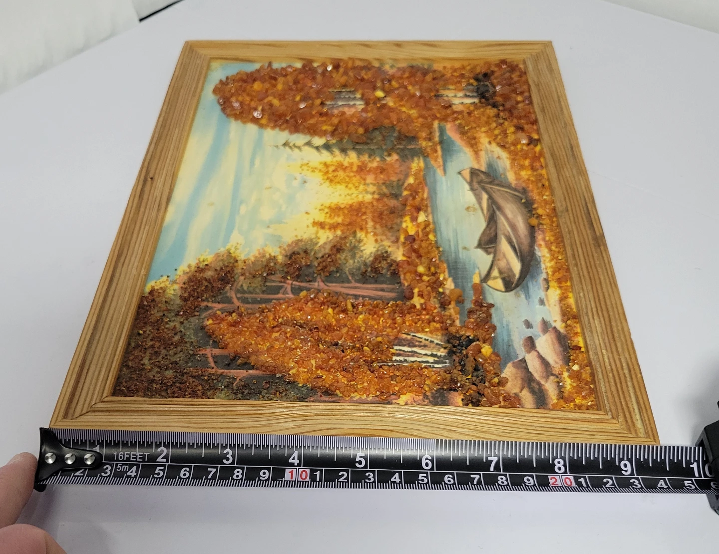 Framed Vintage Handmade USSR Soviet Amber Landscape Art 9.5"×13" - photo 5