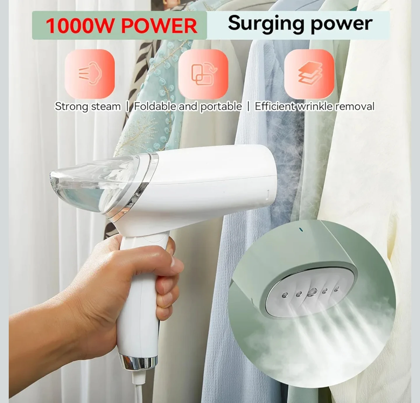 White Foldable Handheld Garment Steamer - photo 3