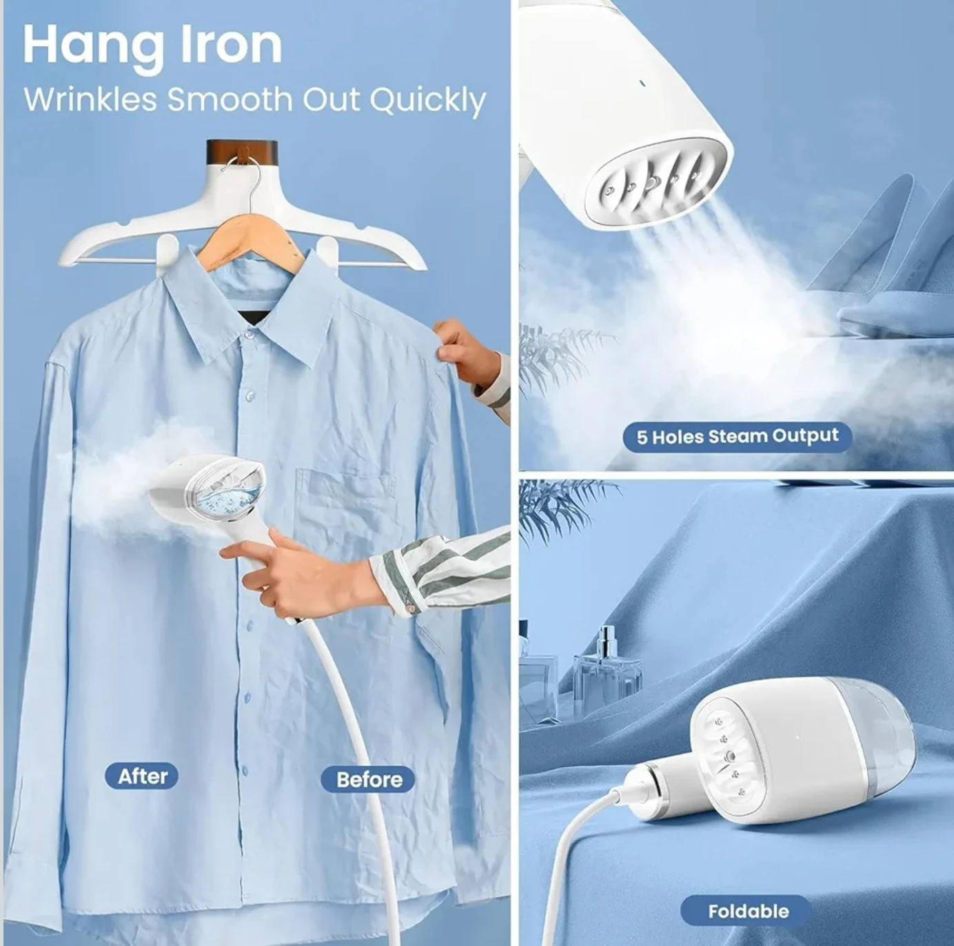 White Foldable Handheld Garment Steamer - photo 5