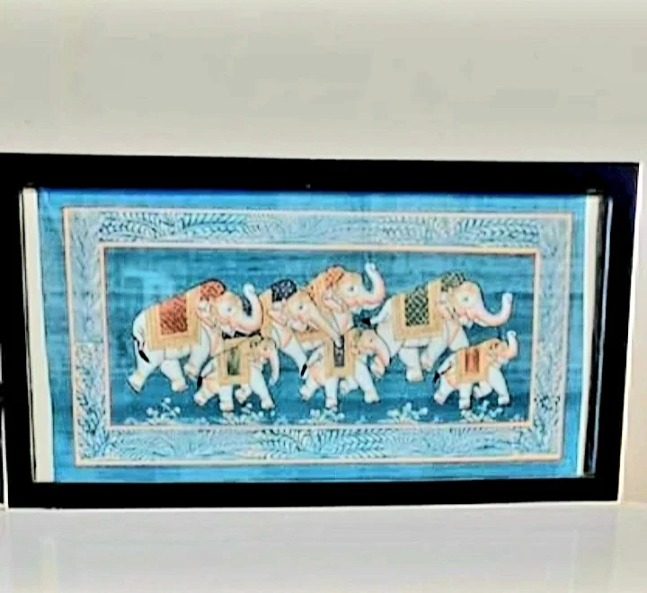 Silk Hand Painted Parade of Elephants Artwork