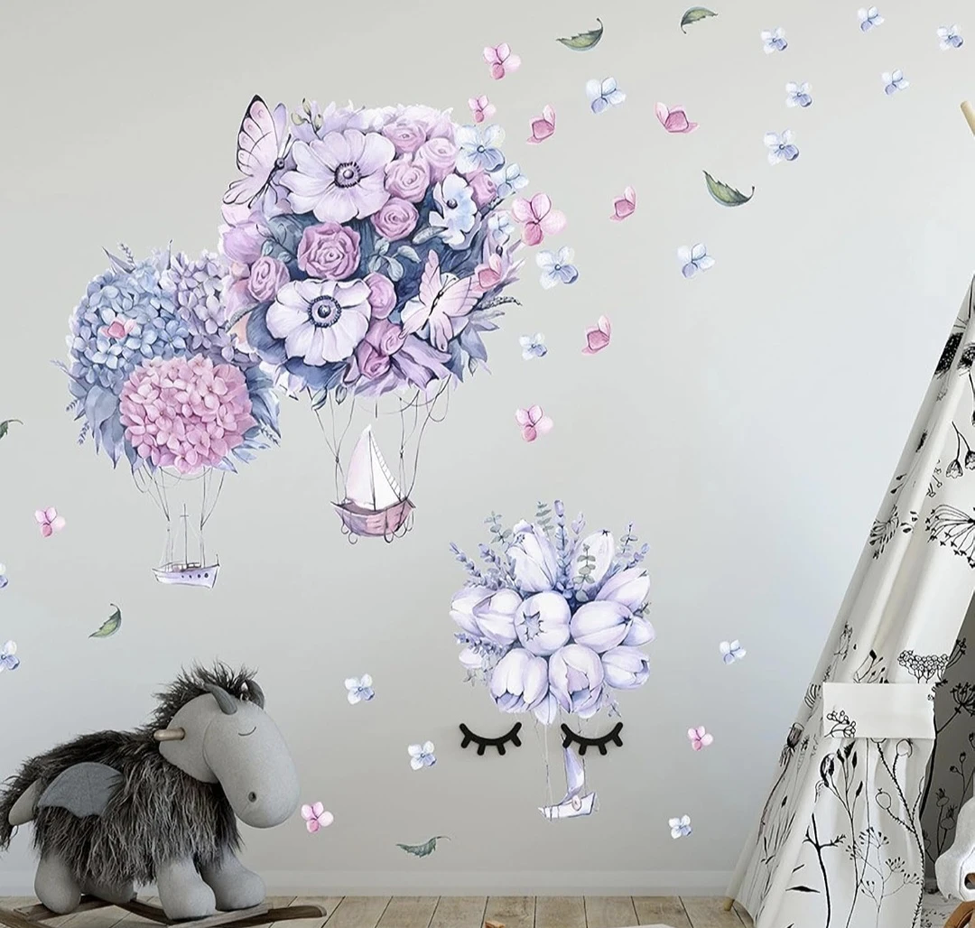 Rose Peony Hot Air Balloon Flower Wall Art Decal - photo 2