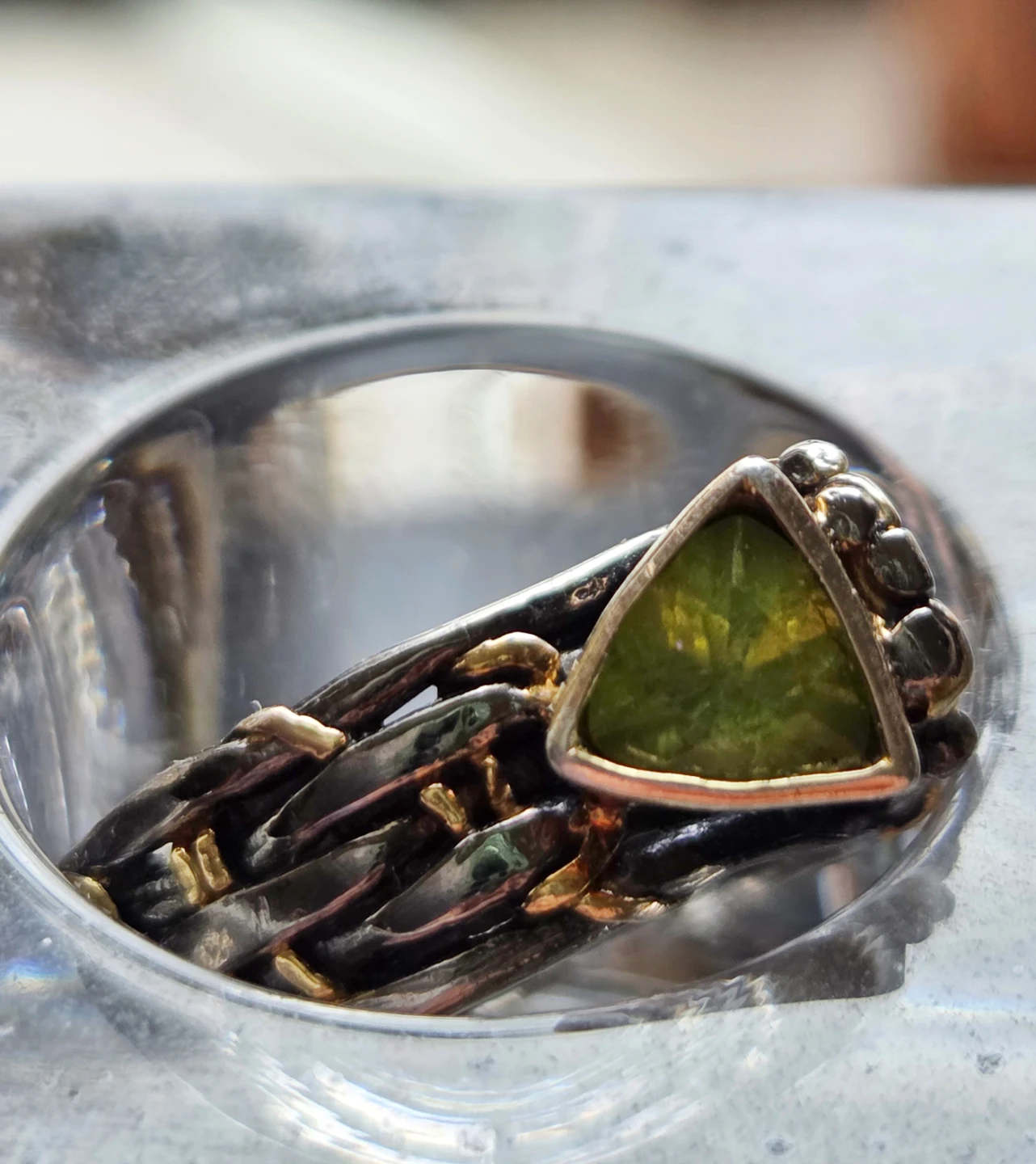 German Kabirski 18k gold, 925 silver Peridot ring