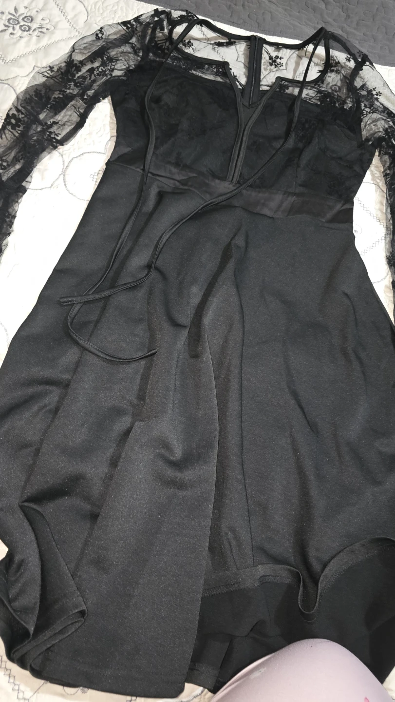 Black Lace Trimmed Dress - Size Medium - photo 2