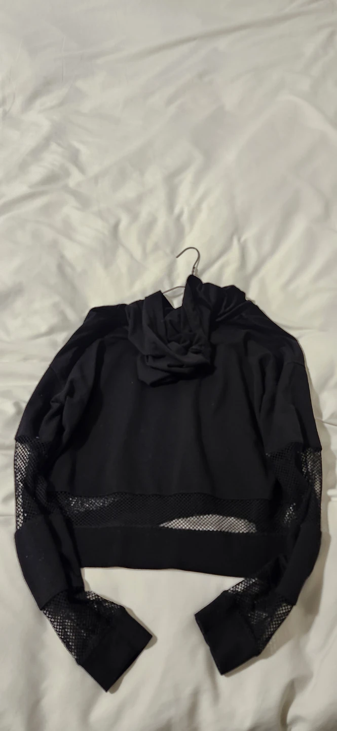 Black Mesh Detail Cropped Hoodie - photo 2