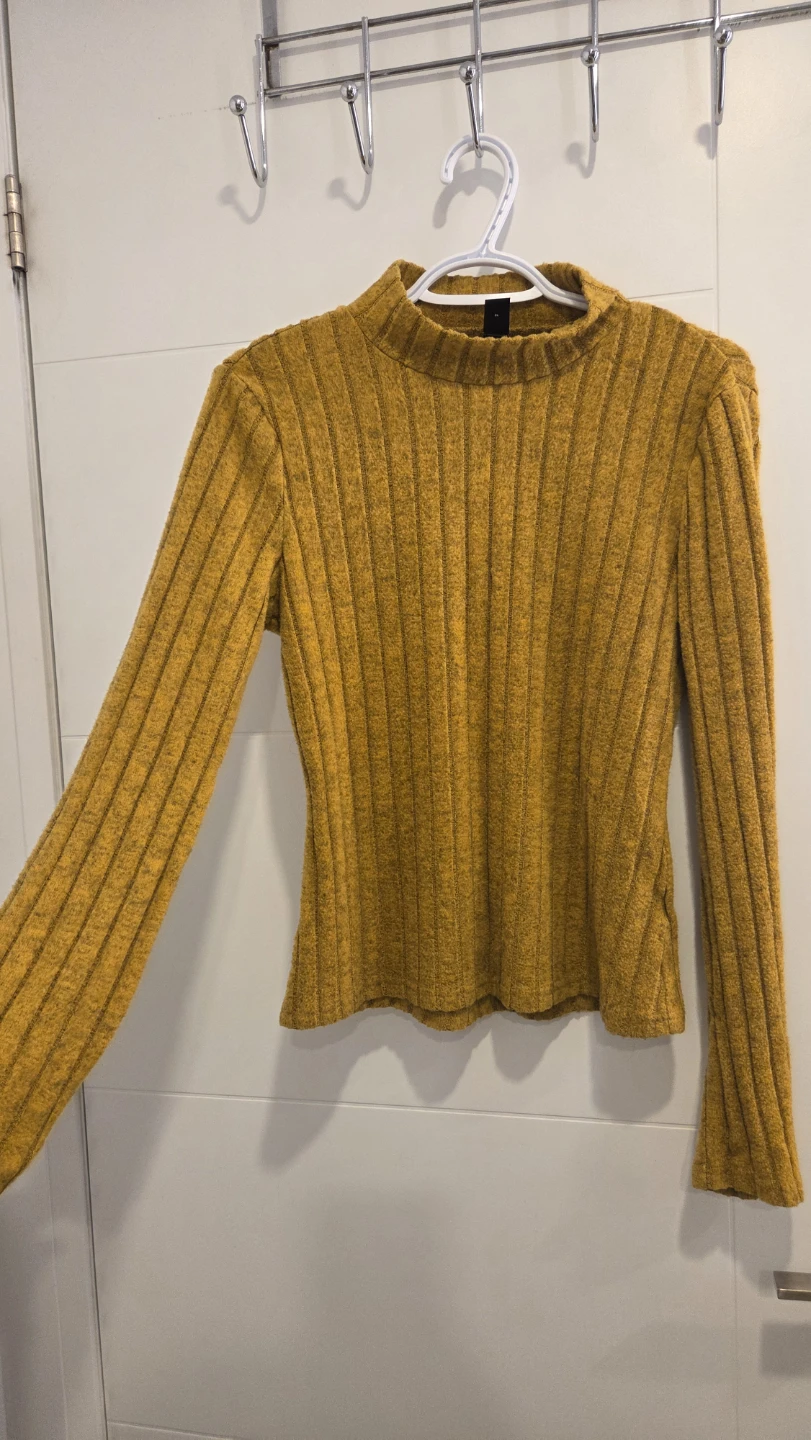 SHEIN Mustard Yellow Ribbed Mock Neck Long Sleeve Top - Size XL