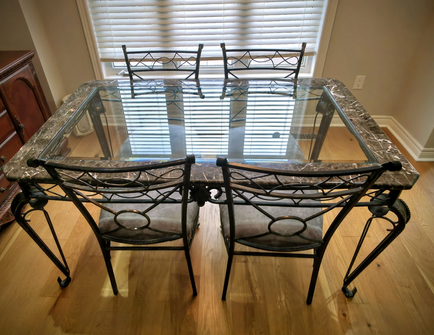 Glass Top Dining Table with 4 Metal Chairs