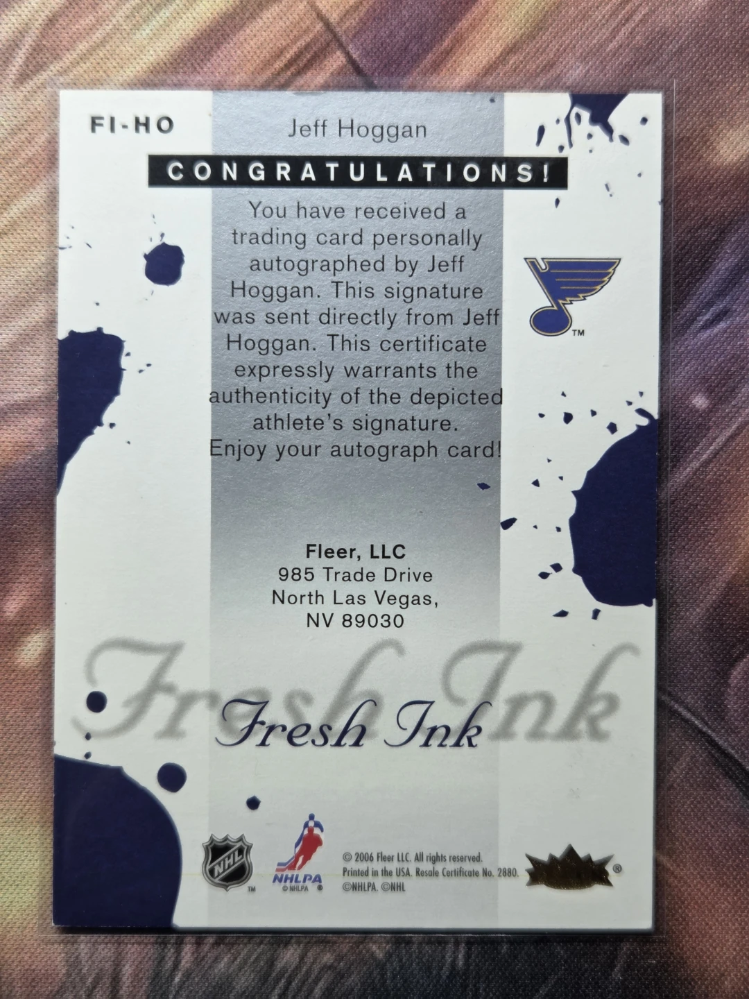 Fleer Ultra Fresh Ink Jeff Hoggan Autographed Hockey Card - photo 2