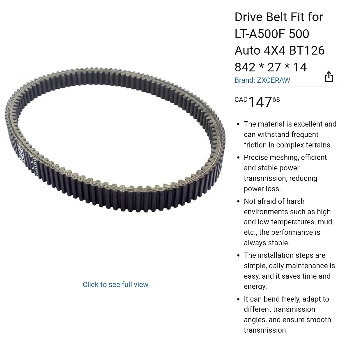 ZX CRAW Drive Belt for LT-A500F 500 Auto 4X4 BT126 - photo 5