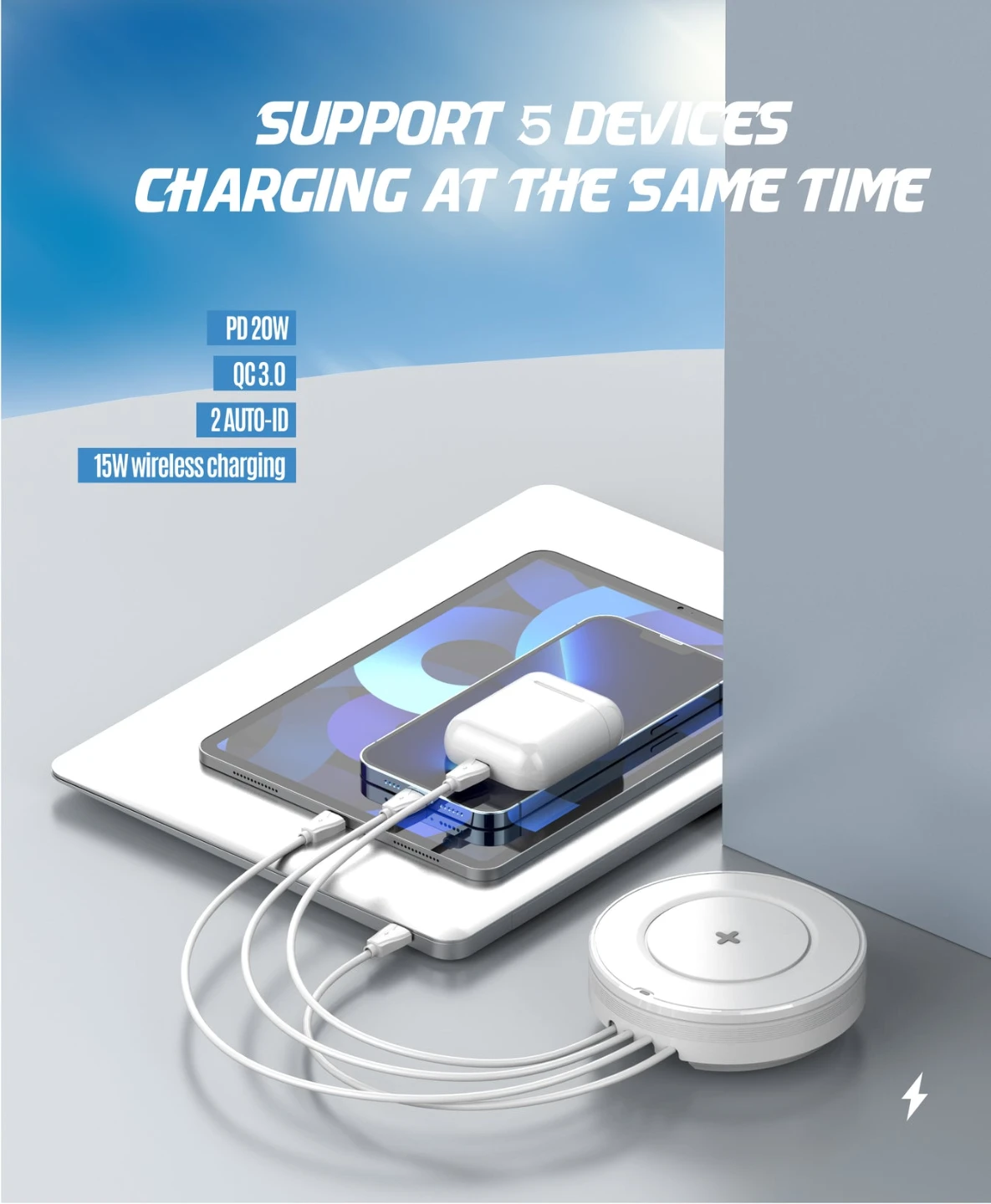 LDNIO 32W Desktop Wireless Charger & USB Hub - photo 3