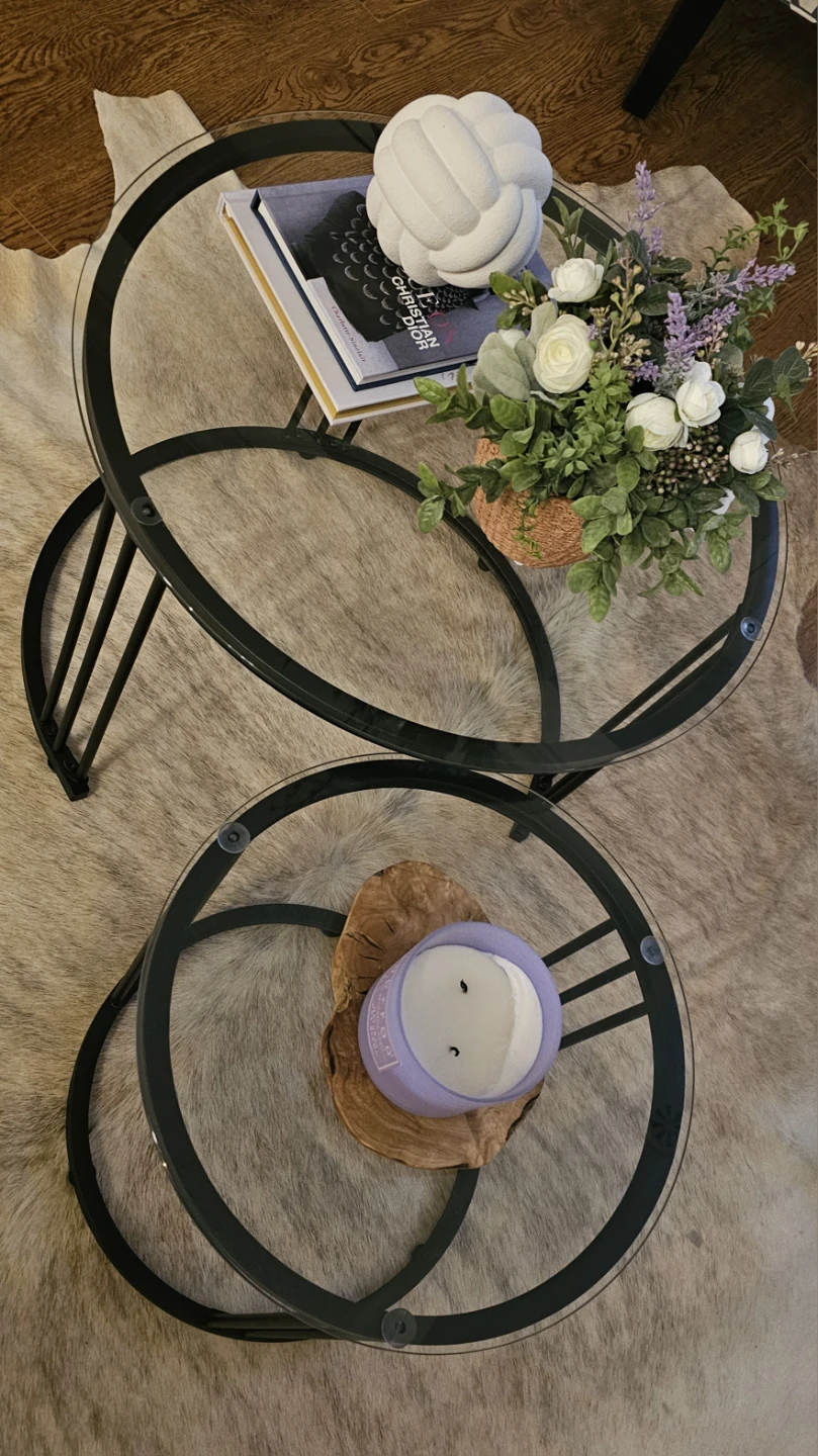 Set of 2 Round Glass Top Side Tables - photo 2