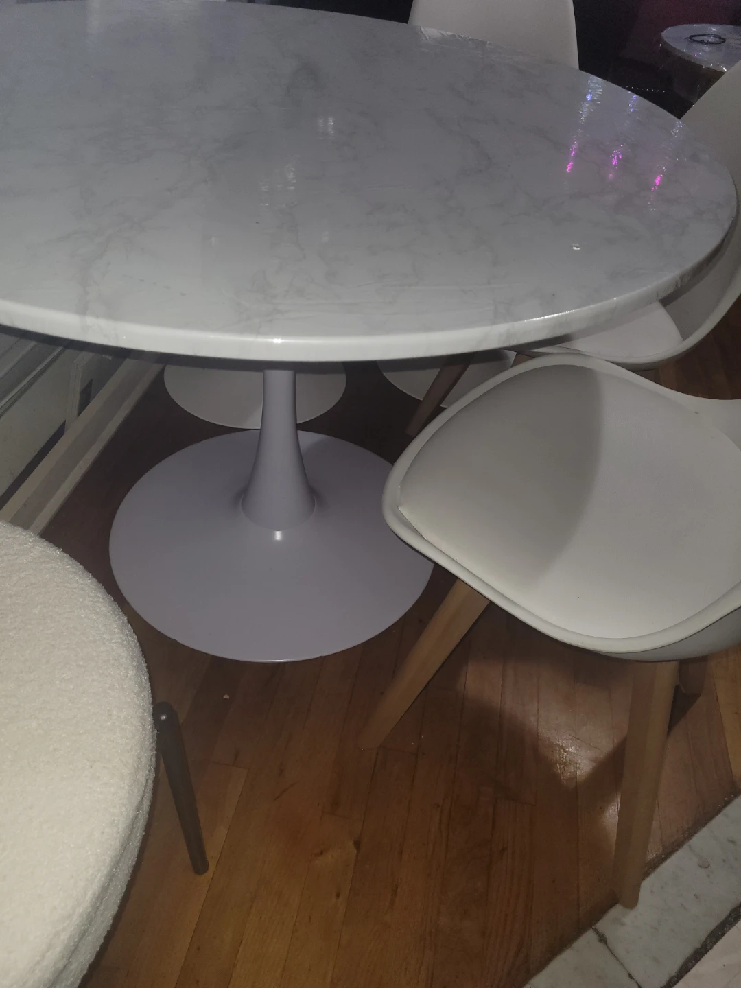 White Tulip Style Dining Table with Chairs - photo 2