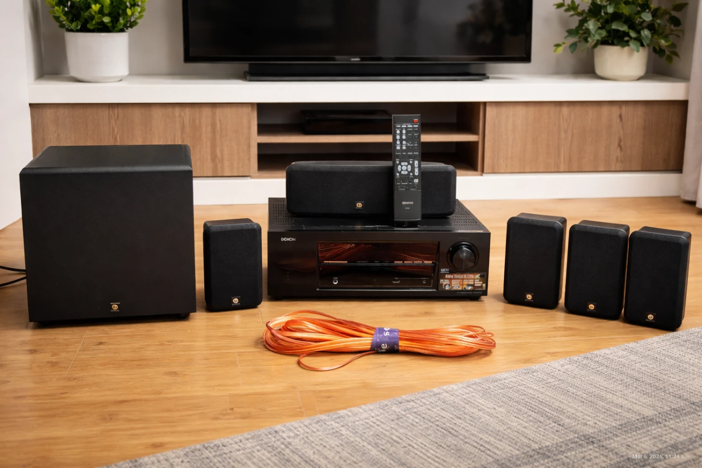 Denon AVR1513 5.1 Surround Sound – Receiver + Sub + 5 Speakers