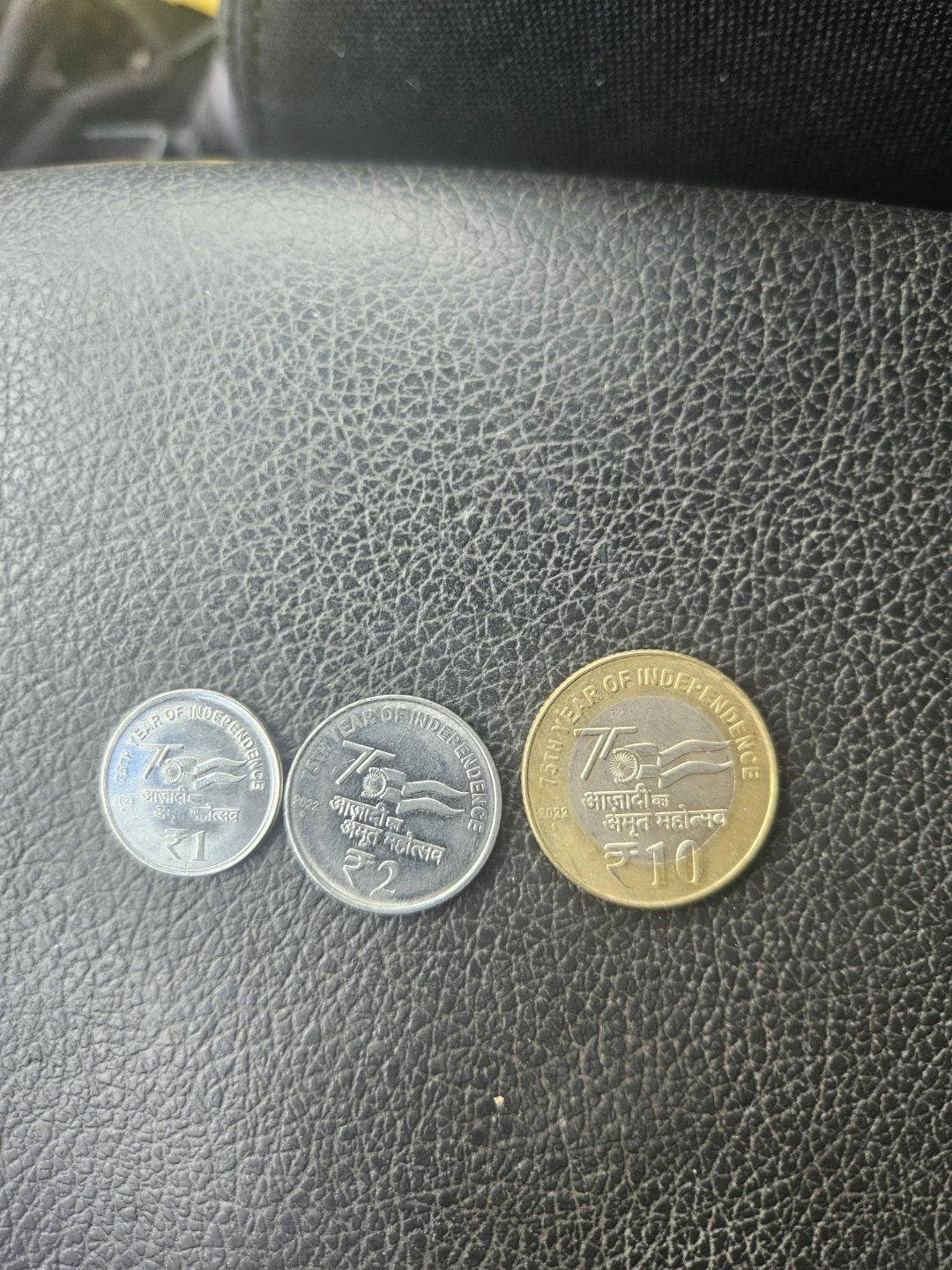 3 Indian Commemorative Coins - 1, 2, and 10 Rupees
