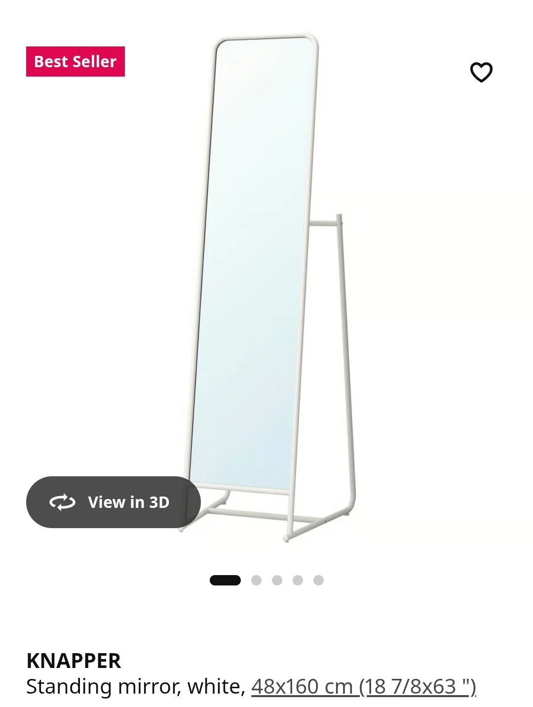 IKEA KNAPPER Standing Mirror White 48x160 cm - photo 3