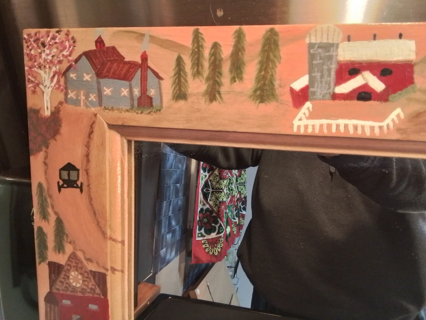 Hand-painted Folk Art Mirror with Farm Scene - photo 3