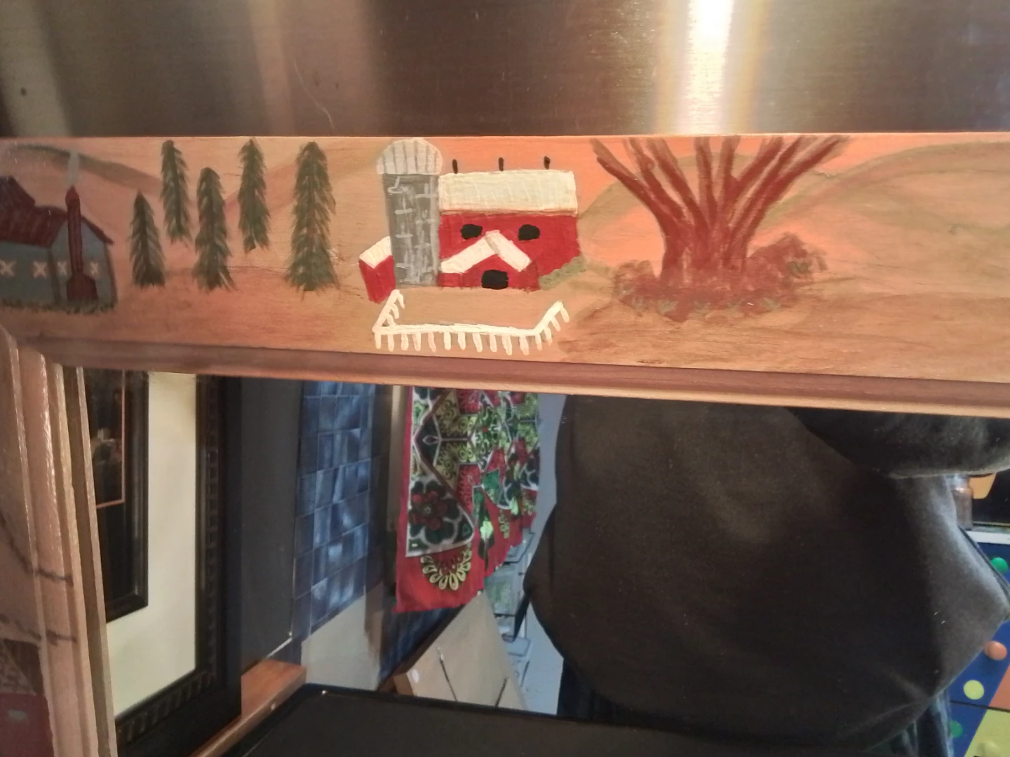 Hand-painted Folk Art Mirror with Farm Scene - photo 4