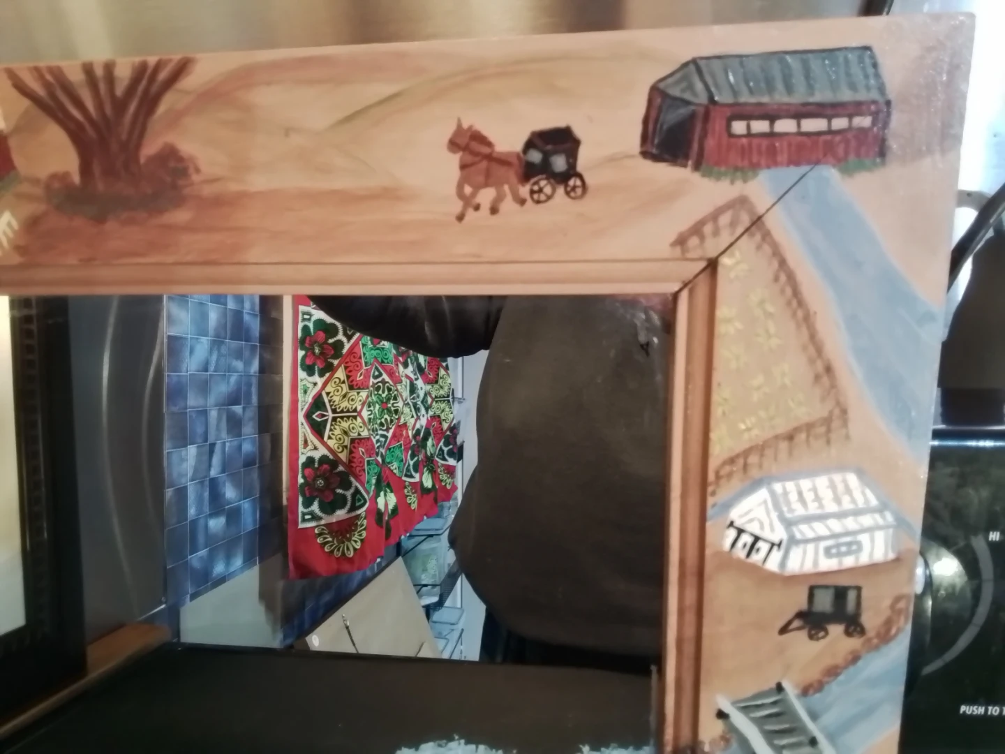 Hand-painted Folk Art Mirror with Farm Scene - photo 5
