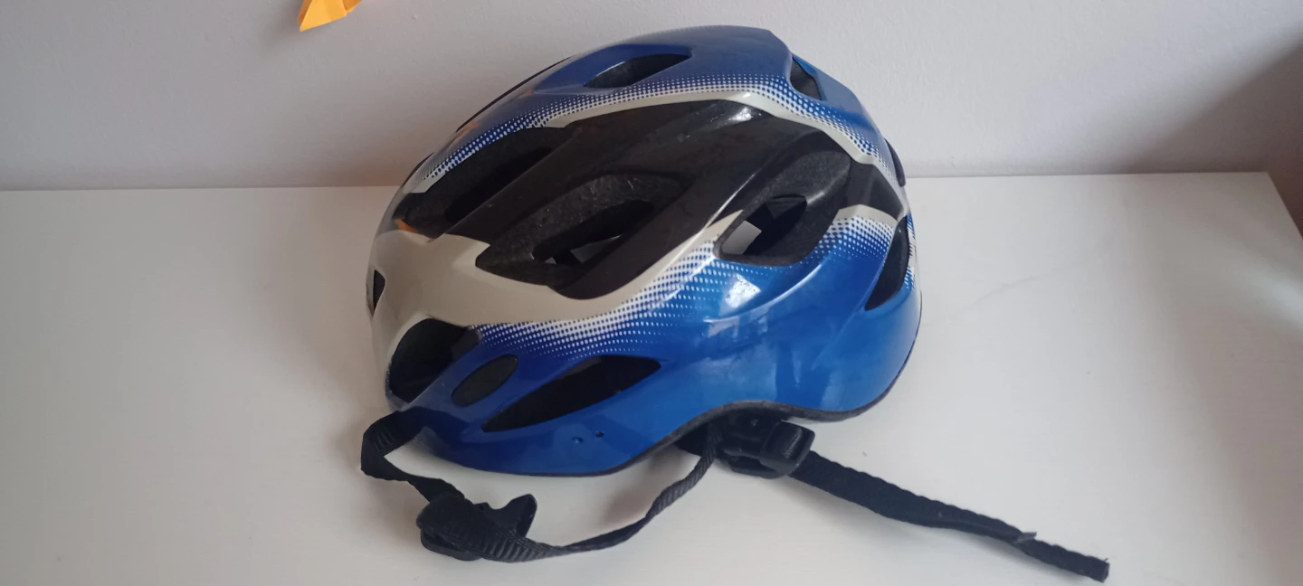 Blue and Silver Bicycle Helmet